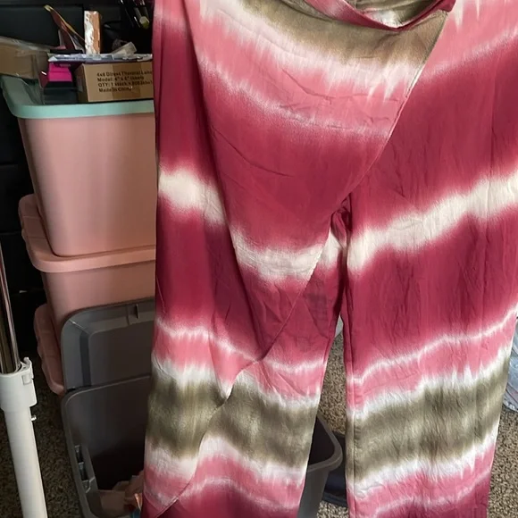 NWT ZARA TIE-DYE Wrinkle Design SZ L Wide Leg Pant with Front Drape Side Zip. - Picture 6 of 9